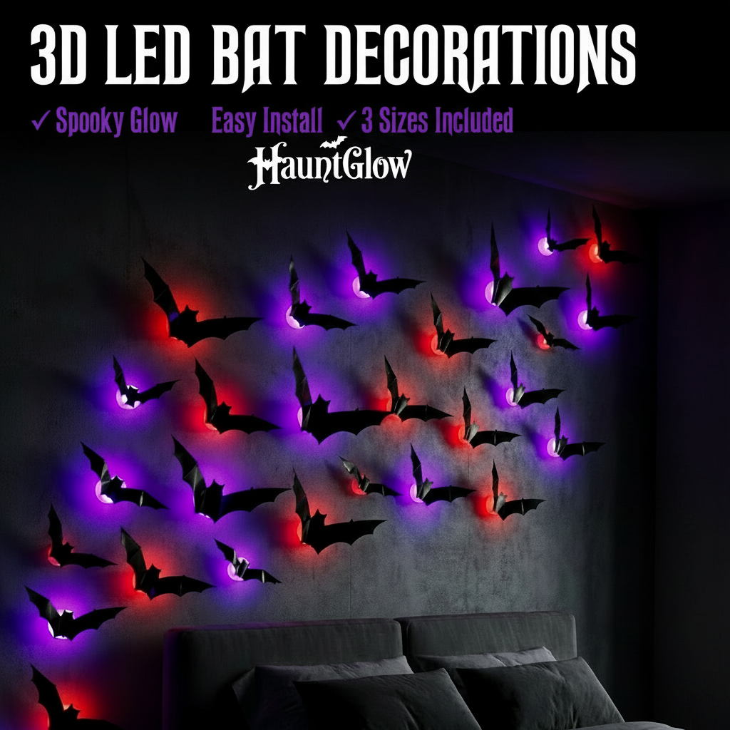 3D LED Bat Wall Decorations — HauntGlow™ Halloween Decor (12PCS)