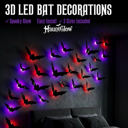 3D LED Bat Wall Decorations — HauntGlow™ Halloween Decor (12PCS)