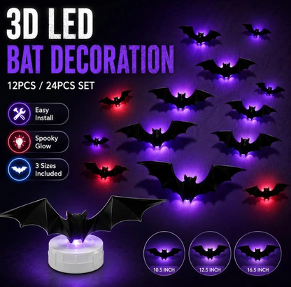 3D LED Bat Wall Decorations — HauntGlow™ Halloween Decor (12PCS)