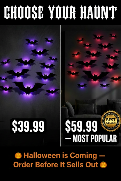 3D LED Bat Wall Decorations — HauntGlow™ Halloween Decor (12PCS)